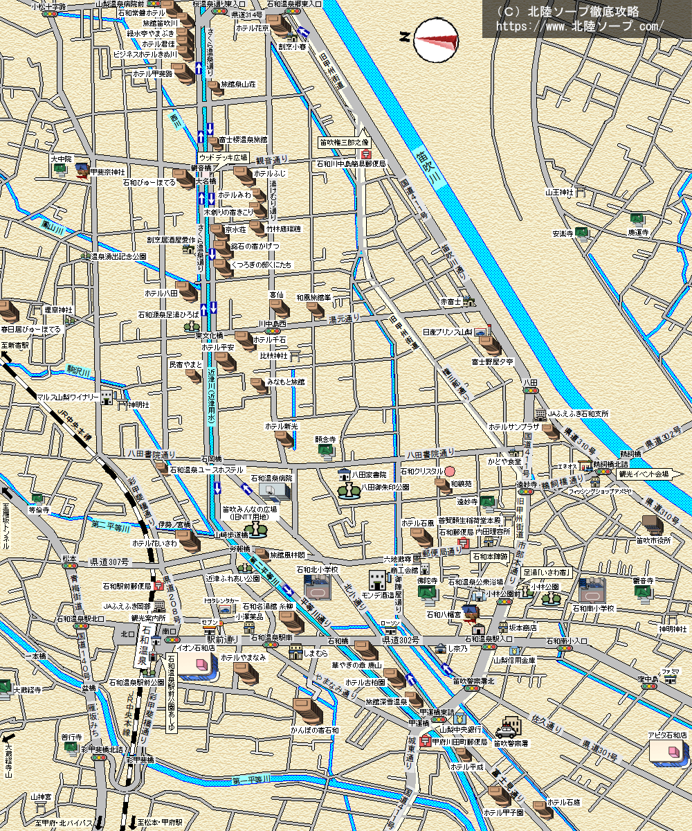 石和温泉ソープ街MAP